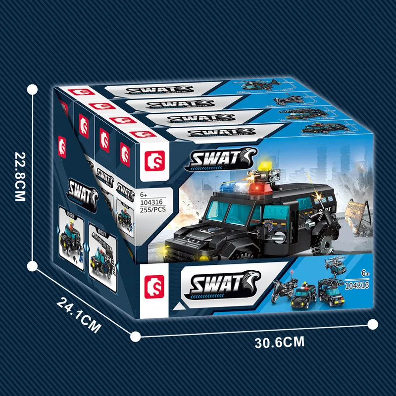 SEMBO-Blocos De Construção De Veículos Militares, Kits De Montagem, Helicóptero MOC, Carro De Polícia, Tijolos Modelo, Aeronaves, Brinquedos Meninos, Presentes De Aniversário