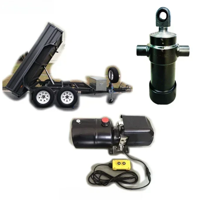 Dump Trailer Hydraulic Lifting System Piston Rod Hydraulic Cylinder and 12VDC Pump 7MPa-21MPa Portable Electric Pneumatic Tools