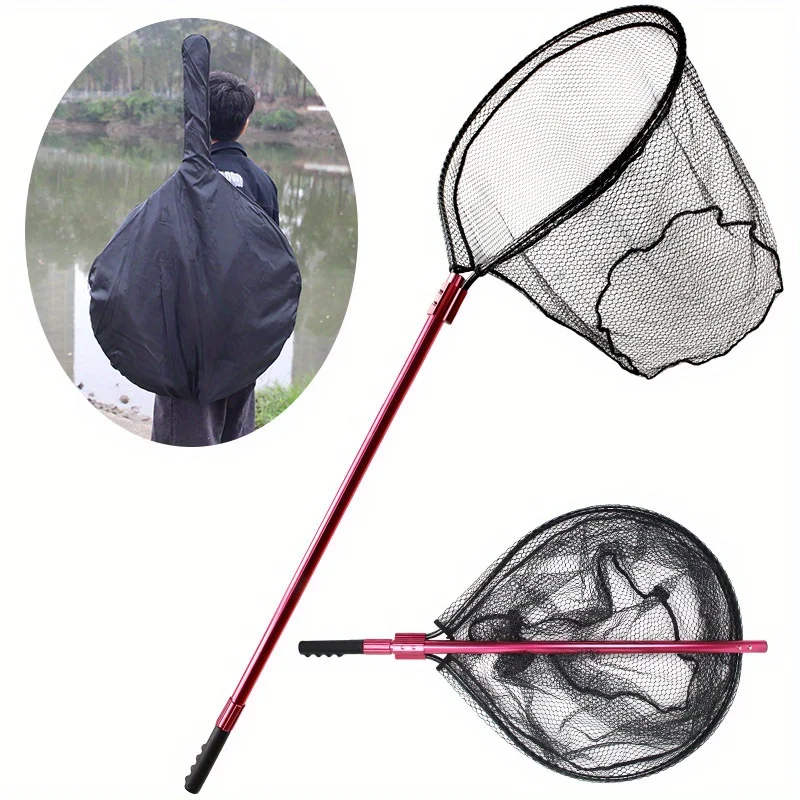 

Ackibbik 1pc Large Fishing Net with Handle Landing Nets for Saltwater Telescopic Rubber Fishing Nets for Fish Aluminum Dip Net