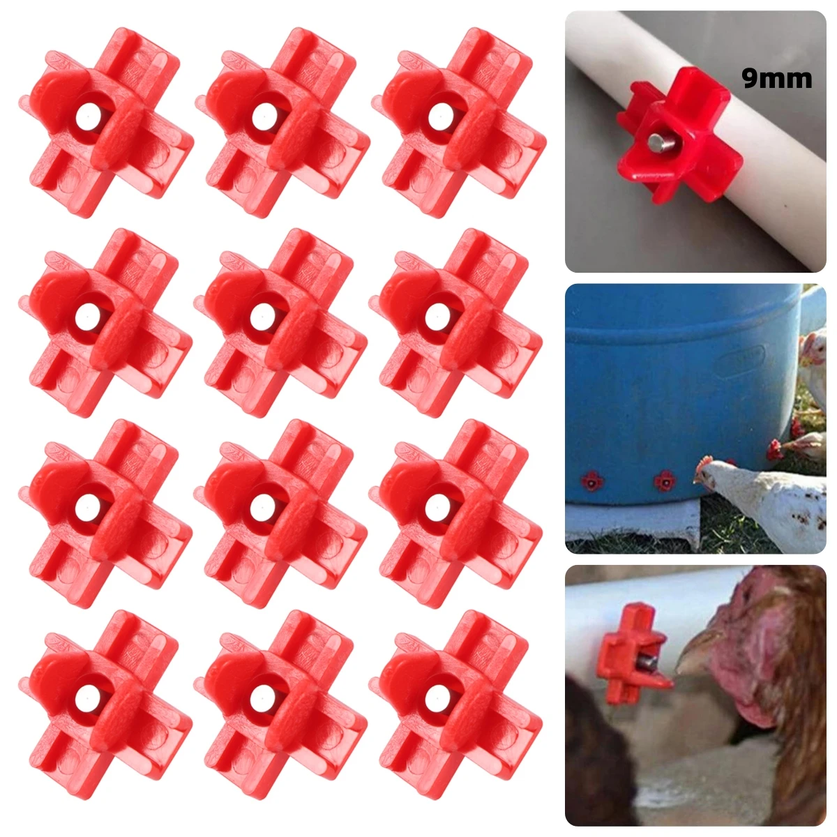 50Pcs Automatic Poultry Nipple Drinking Nozzle 9mm Thread Interface Cross Exit Stainless Steel Water Spout Chicken Quail Waterer