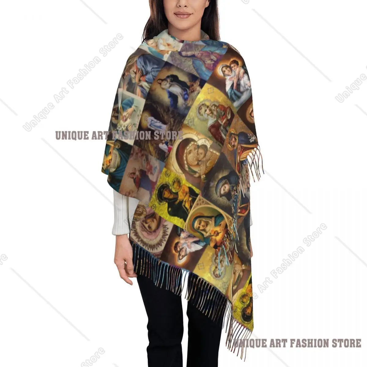 مخصص الإناث كبيرة مريم العذراء الأوشحة النساء الشتاء سميكة الدافئة شرابة شال يلتف وشاح المسيحية الكاثوليكية #2