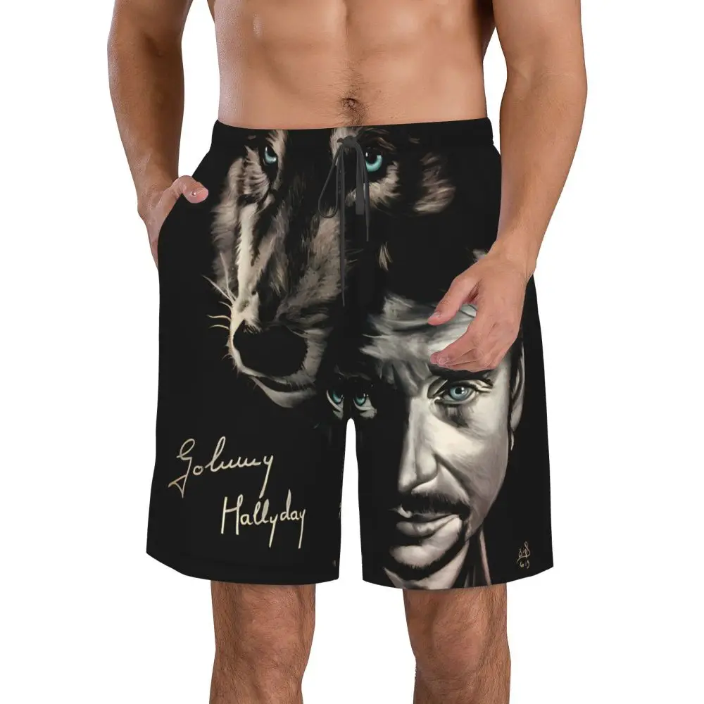 

Johnny Hallyday and Wolf Men's Cool Youth Flat Corner Shorts Street Stretch Shorts Beach Shorts Versatile Underwear Pajamas