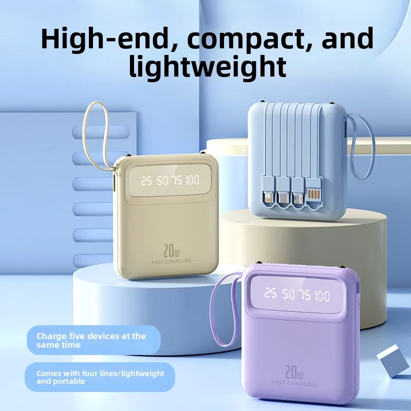 

Компактный портативный аккумулятор емкостью 20000 мАч с кабелем, комплект с 4 линиями, подходит для большинства электроники