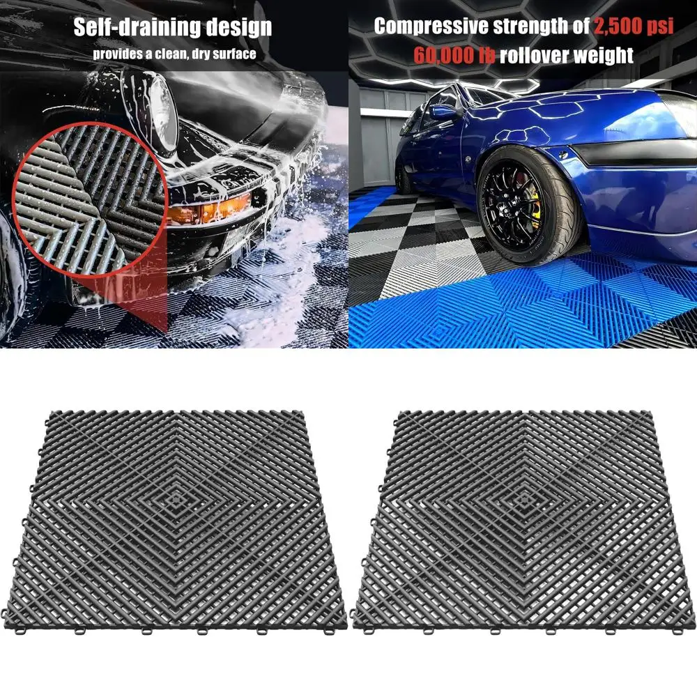 

Нескользящие пластиковые напольные плитки для гаража 15,7x15,7 дюймов с системой замкового соединения для организации и хранения в гараже (вентилируемые, черные)