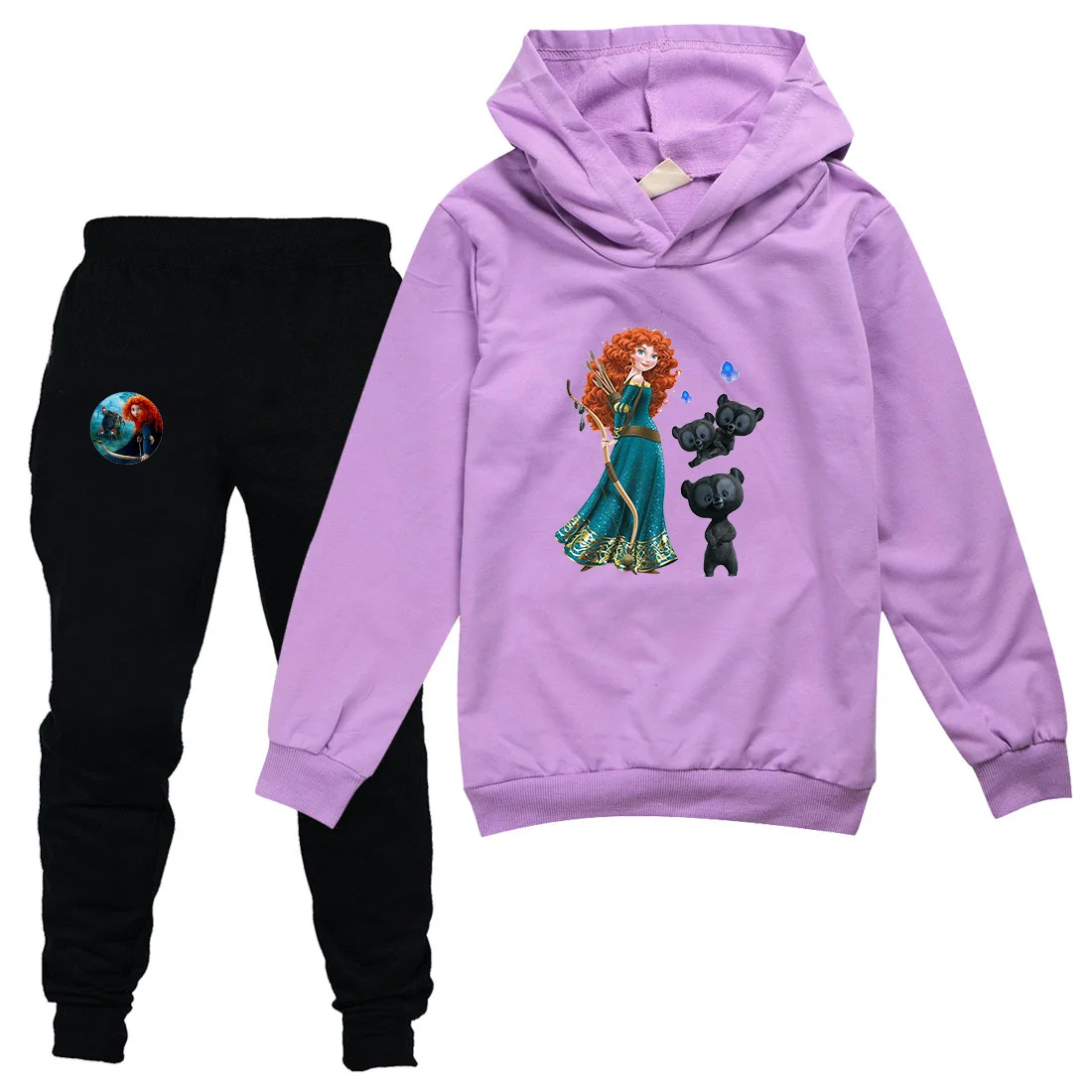 

Disney Brave Children Clothes Girl Boy Cartoon Print Hoodies 2 Piece Sets Thin Hooded Sweatshirts Casual Children Clothing Pants