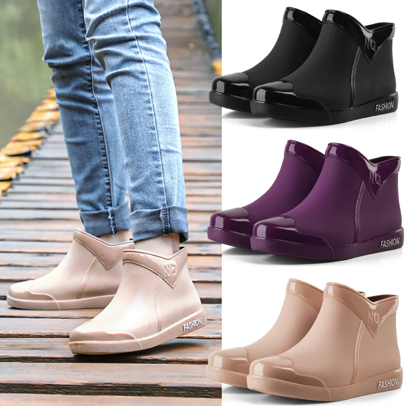 2022 Fashion Women Rain Boots Non-slip Ankle Rainboots Walking Work Waterproof Rain Shoes Home Garden Ladies Work RainBoots