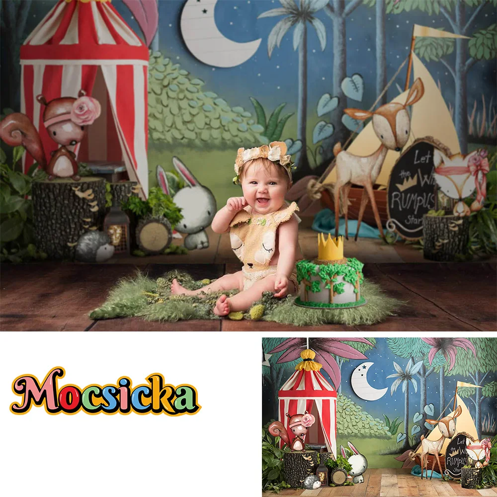 

Newborn Birthday Party Decoration Forest Banner Background Jungle King Baby Tent Cake Smash Photography Backdrop Studio Photo