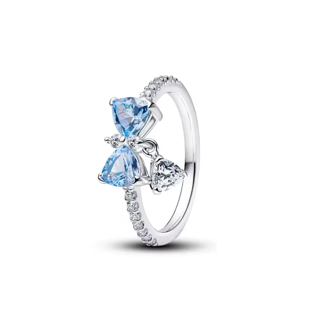 Anillo de Plata 925 con Forma de Corazón, Floral y de Mariposa, Tallas 6, 7, 8, 9, Ideal para Regalos de Joyería de Lujo para Mujeres Europeas