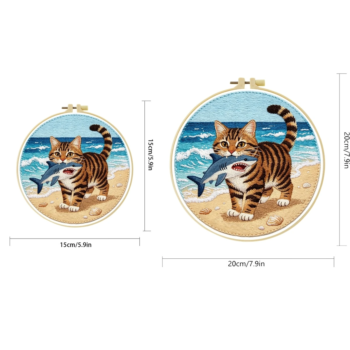 1 Set Strandkatze Hai DIY Stickerei-Set für Anfänger, Stickerei-Starter-Kit, Kreuzstich-Kunstgeschenk, Handarbeits-Bastelset – Detail 2