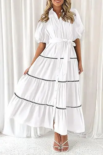 2025 verão nova moda manga bolha rendas vestido feminino simples em camadas dobrado feminino manga curta camisa vestidos