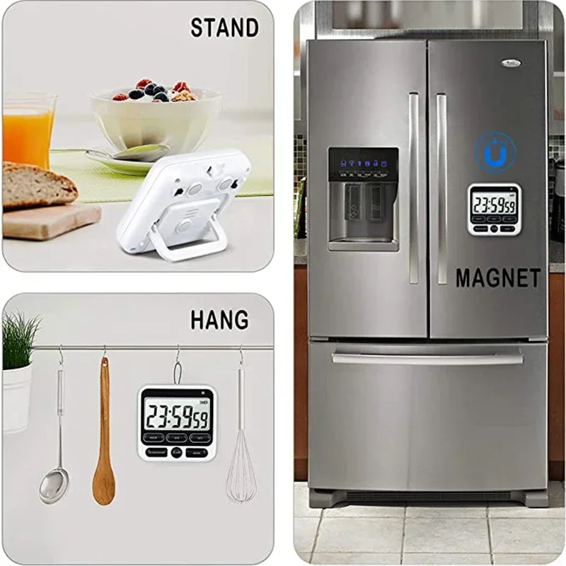 Magnetic Digital Screen Kitchen Timer Manual Countdown Alarm Cooking Count Up Countdown Alarm Clock Sleep Stopwatch Clock