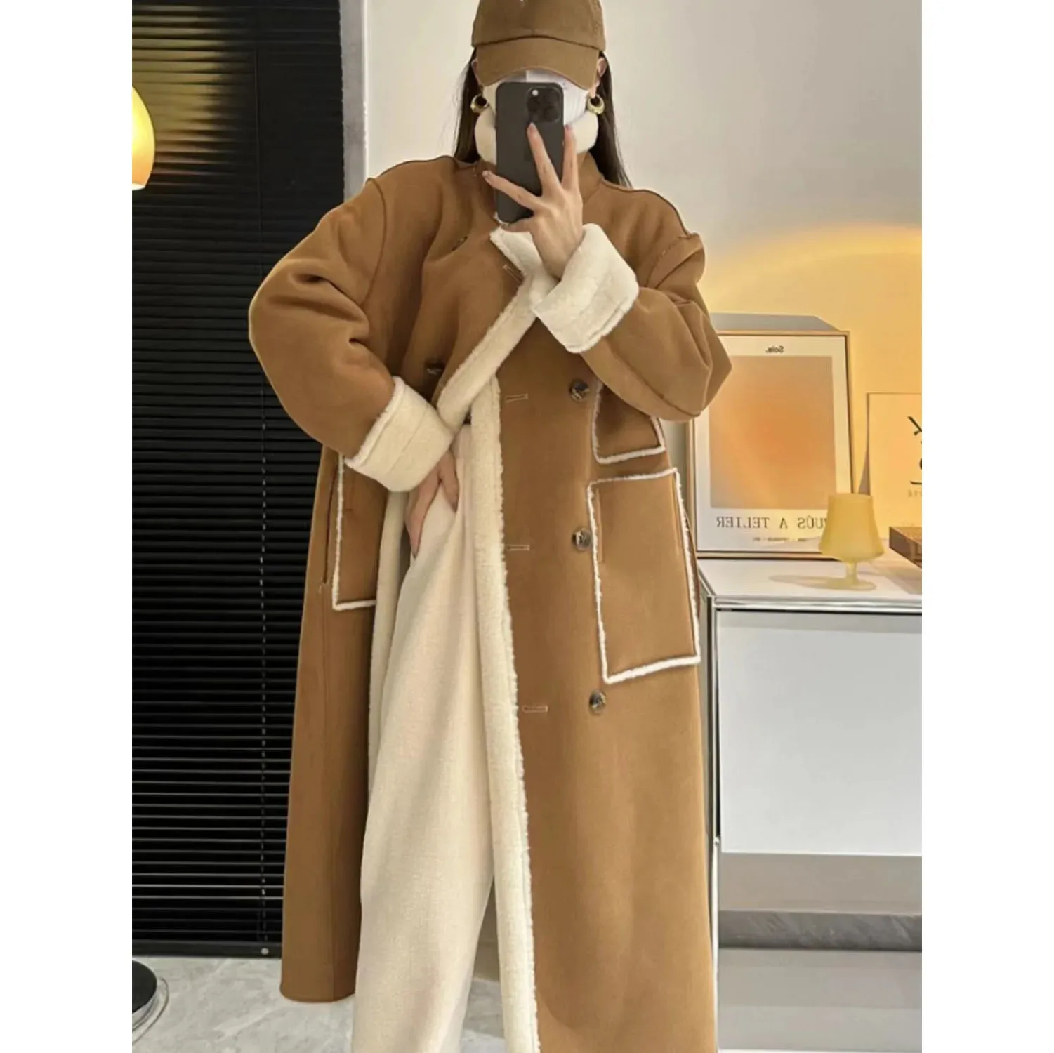 Double Sided Long Fur Jacket Women Autumn Winter Thicken Warm Lamb Fur Coat Korean Loose Advanced Sense Female Lambwool Overcoat