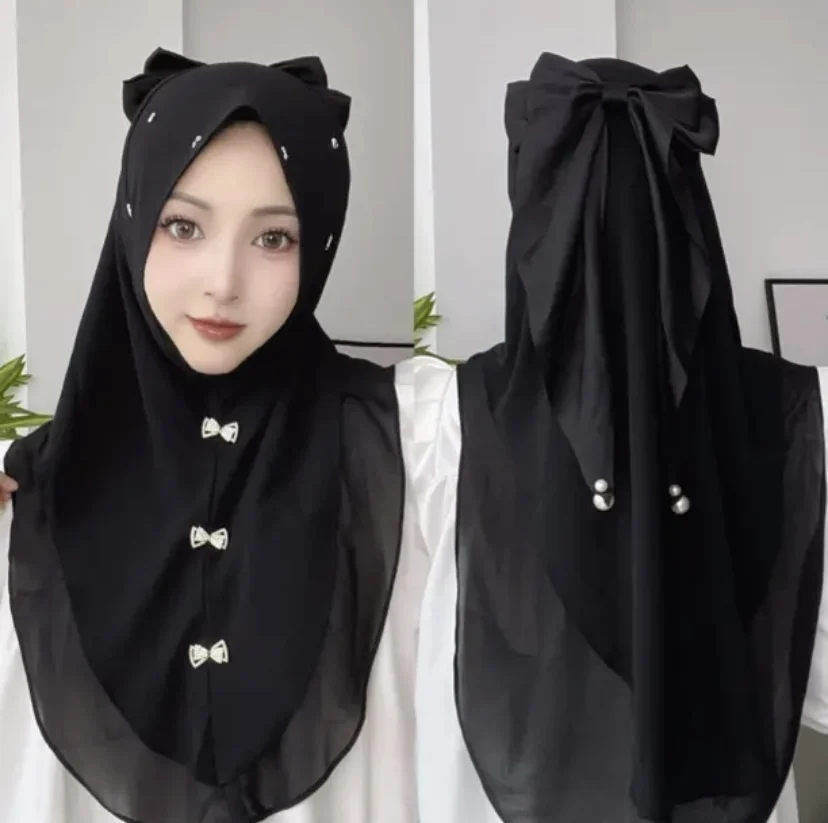 Convenient Instant Easy Muslim Wear Muslem Girls Bow Hijab Head Cover