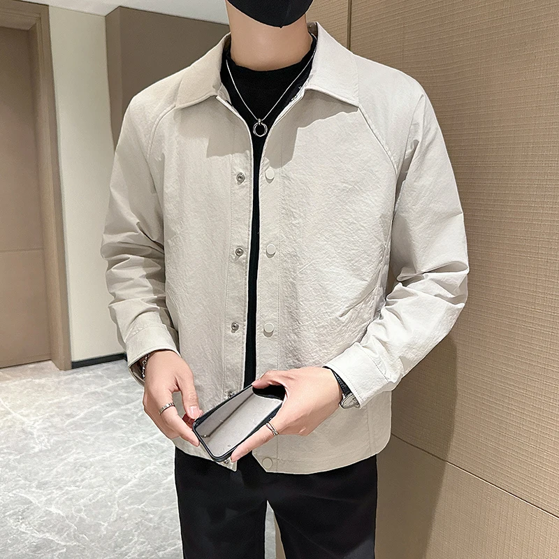 

Мужская демисезонная куртка свободного кроя с воротником, однотонная, модная, новинка 2025 года, молодежная, универсальная верхняя одежда