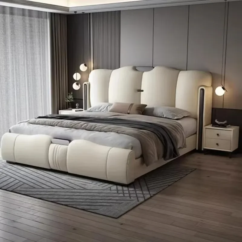 

Кожаная кровать размера Queen Size с двойным изголовьем, белая, современная, с местом для хранения, для спальни, King Loft, 180x200 см, Cama De Casal, мебель для спальни