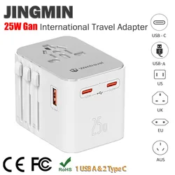 PD 25W Universal Travel Adapter with 4 AC Outlets 1 USB Port 2 Type-C All-in-one Fast Power Charge On EU UK US AUS Plug Charging