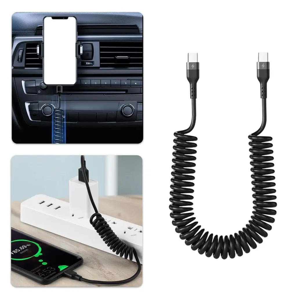 Two USB C fast charger cables 6a current 120w output flexible springs for mobile phones and tablets