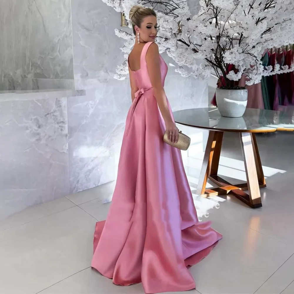 Customized Spaghetti Strap Evening Dress Satin Ruffles Gorgeous Prom Dresses Formal Occasion Square Neck Party Gown Robe Soiree