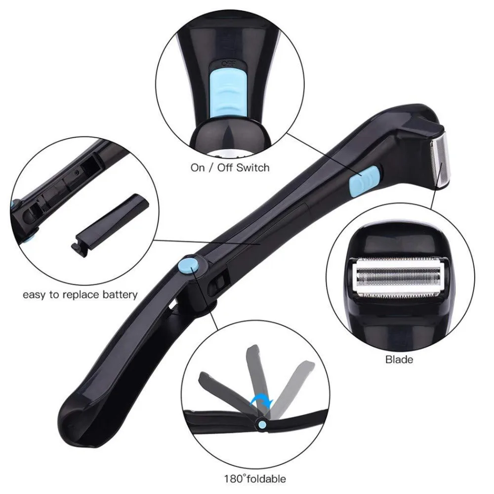 Elétrica Folding Body Back Shaver, lâmina de aço inoxidável, máquina de depilação profissional, mulheres e homens Home Care Device