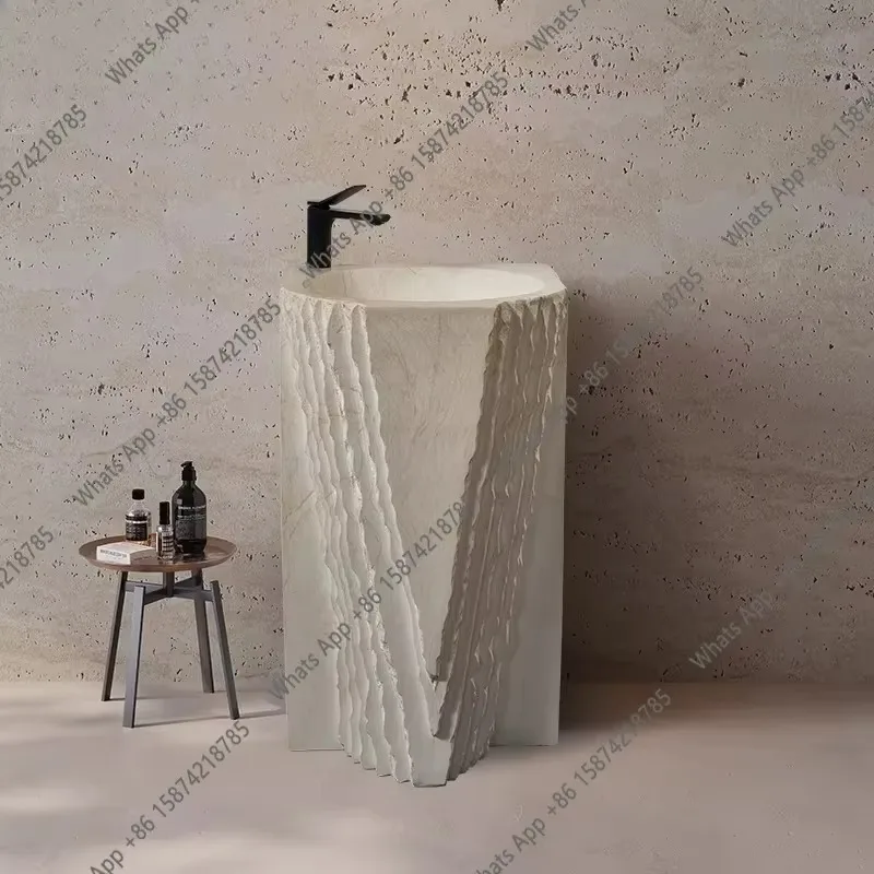 N64 Imitation marble stone pattern art basin special-shaped column basin integrated floor-to-ceiling sink high-end face wash tab