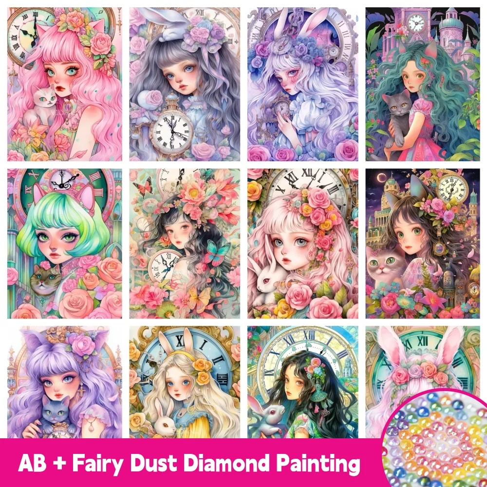 

Cartoon Elf Cat Girl AB Fairy Dust Diamond Painting Velvet Canvas DIY Diamond Mosaic Embroidery Anime Cross Stitch Set Art