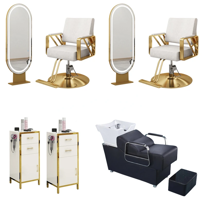 Luxury Furniture Package Gold Barber Chair Set Hairdressing Equipment Barber Furniture Package