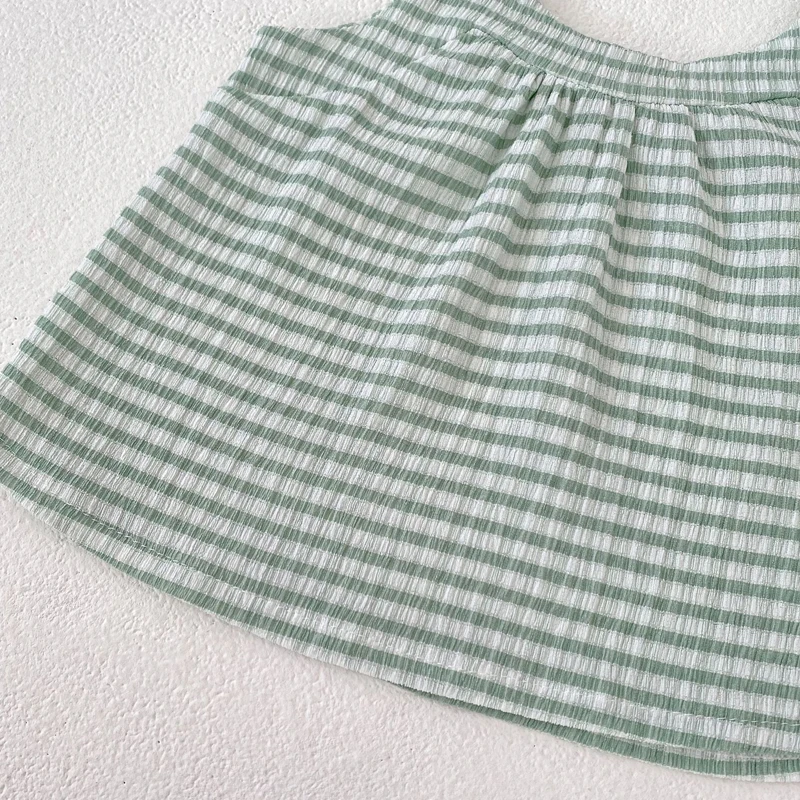 Summer new baby clothing, 0-3 year old girls, small fresh suspender plaid top+printed skirt pants 2-piece set