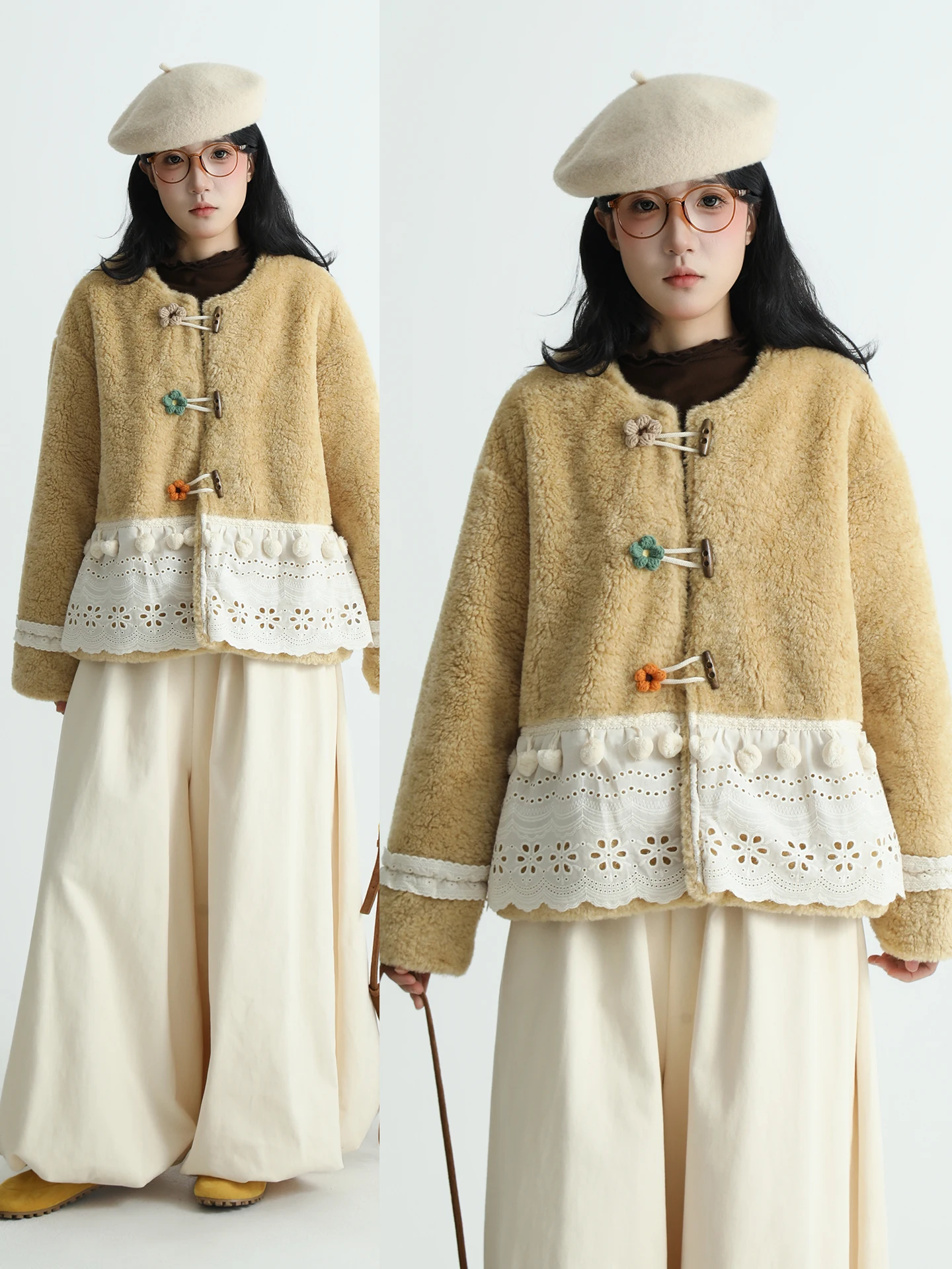 

Женское свободное хлопковое пальто с пэчворком и пуговицами из рога, утепленное, с длинными рукавами, зимняя верхняя одежда