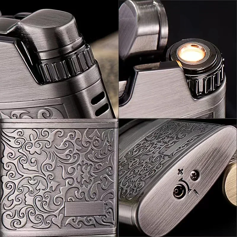 New JOBON Embossed Butane Gas Lighter Jet Metal Windproof Torch Cigarette Cigar Lighter Retro Press Ignition Smoking Accessories