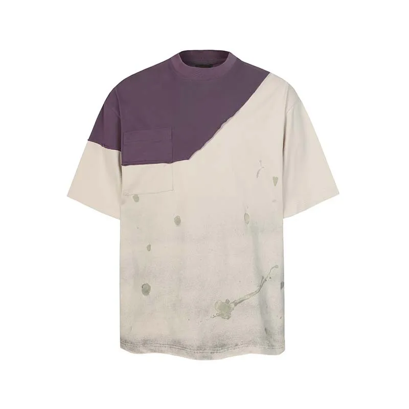 Men's Fashion Oversized Hip Hop T Shirts With Patchwork High Street Vintage Loose Fit Vibe Style Tees Short Sleeve Tops Baggy