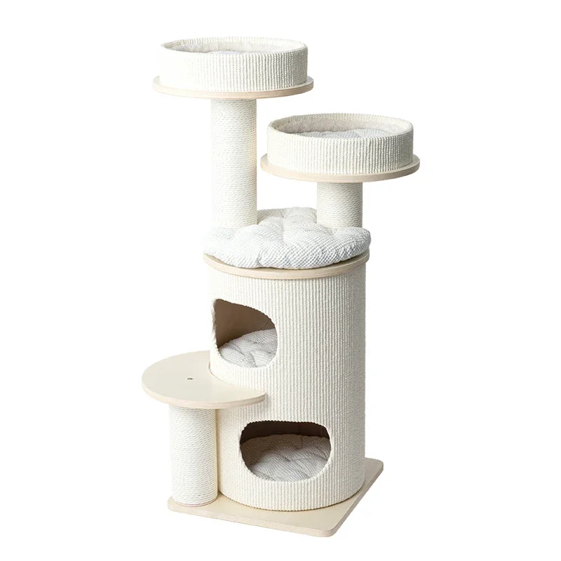 Cozy Cat Tower with Scratching Pad and Two Resting Areas, Durable Plywood & Corduroy Design