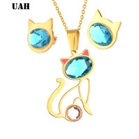 UAH Hot Sale Gold Color Fashion Cat Jewelry Sets Cubic Zircon Statement Necklace & Earrings  Wedding Jewelry for Women Gift