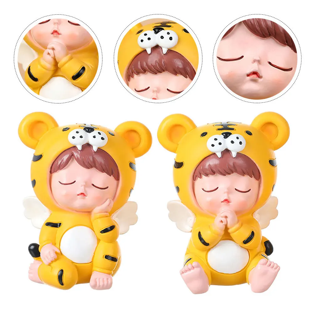 

2Pcs Resin Craft Decorative Cartoon Ornaments Adorable Baby Figures Desktop Decorative Resin Figures Home Accessory