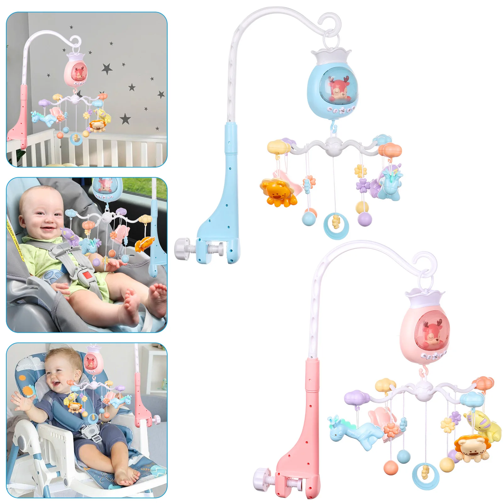 

Baby Crib Mobile with Music and Light 360° Rotation Baby Musical Crib Mobile Cute Baby Mobile Toy Hanging Rotating Animals