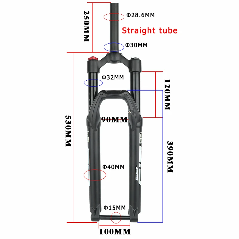 RACEWORK Mountain Bike Air Fork Thru Axle with Rebound Adjustment MTB Front Suspension 27.5/29er Straight RL 100*15mm