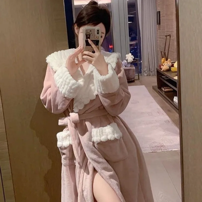 Nightgown Women Pajamas Women Plus Velvet Thickening and Lengthening Coral Velvet Coral Velvet Bathrobe Autumn Winter Home Wear