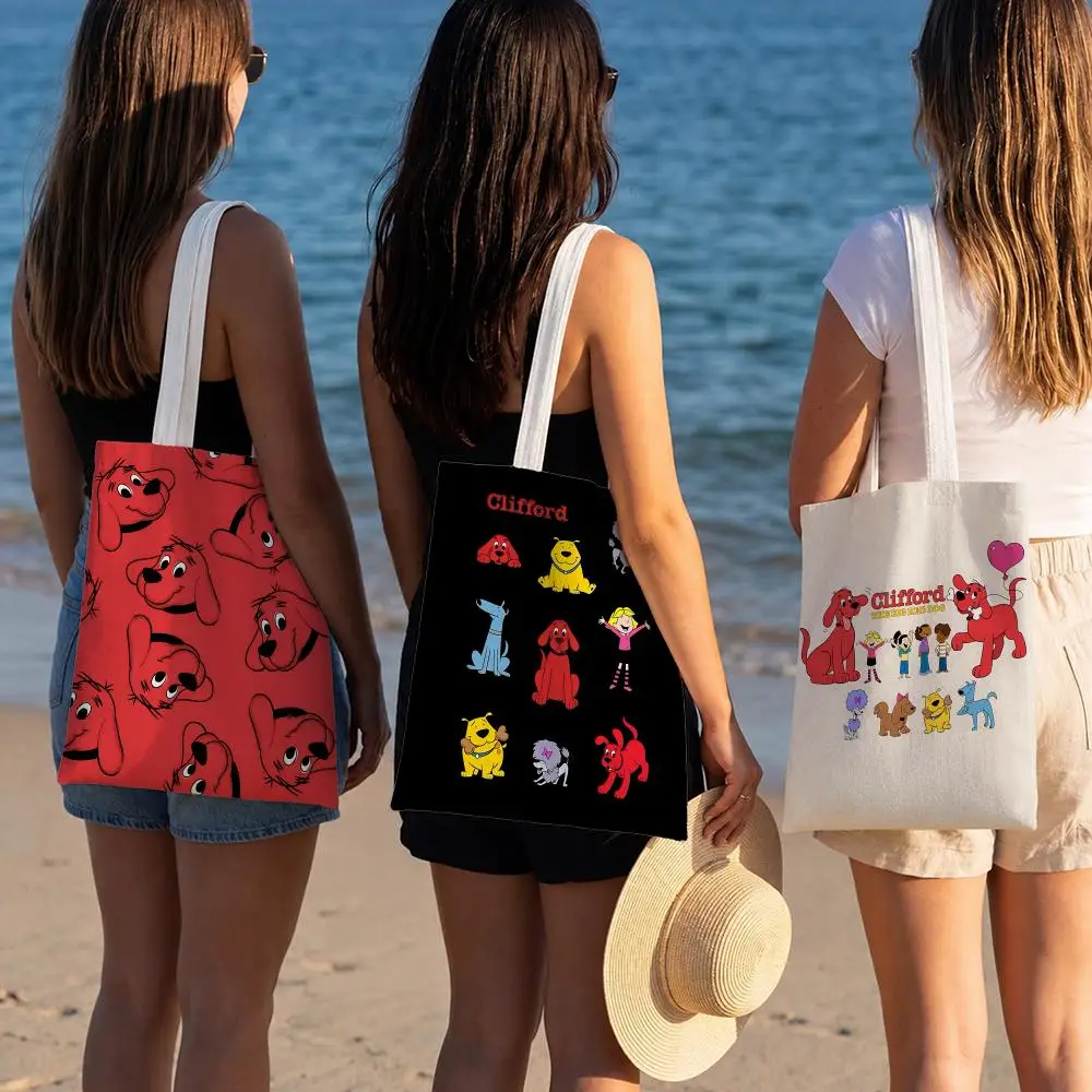 Character Clifford the Big Red Dog Storage Bags Polyester Canvas Foldable Tote Bag Lightweight Reusable Shopping Shoulder Bag - view 3