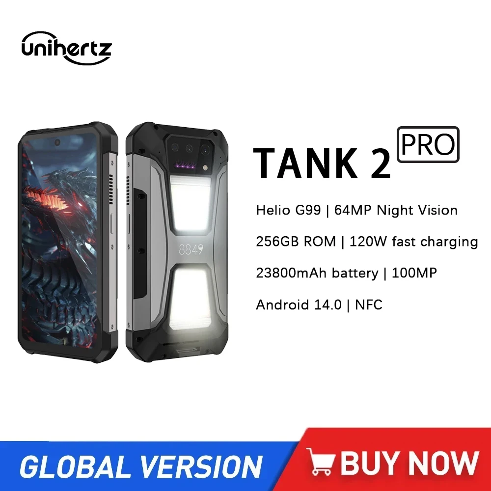 

Unihertz 8849 Tank 2 PRO Rugged 4G Smartphone With Projector 6.79Inch 12GB+256GB 23800mAh 120W 100MP Android 14 Mobile Phone NFC