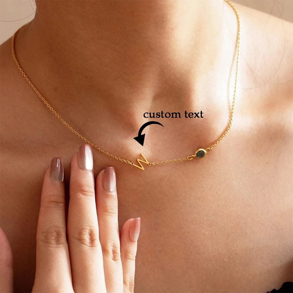 

Custom One Initial Name With Birthston Necklace For Women Elegant Wedding Bridesmaids Stainless Steel Jewelry Party Tide Gifts