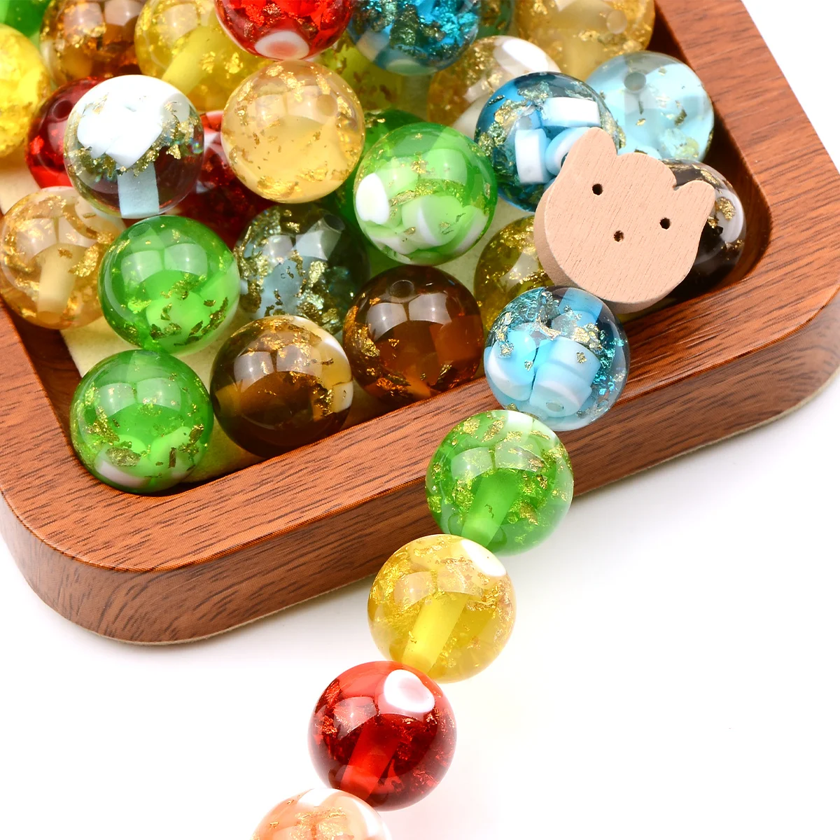 6/18pcs Random Color Gold Foil Heart Inlaid Round Acrylic Beads 16mm Loose Spacer Beads For Bracelet Jewelry DIY Craft Making