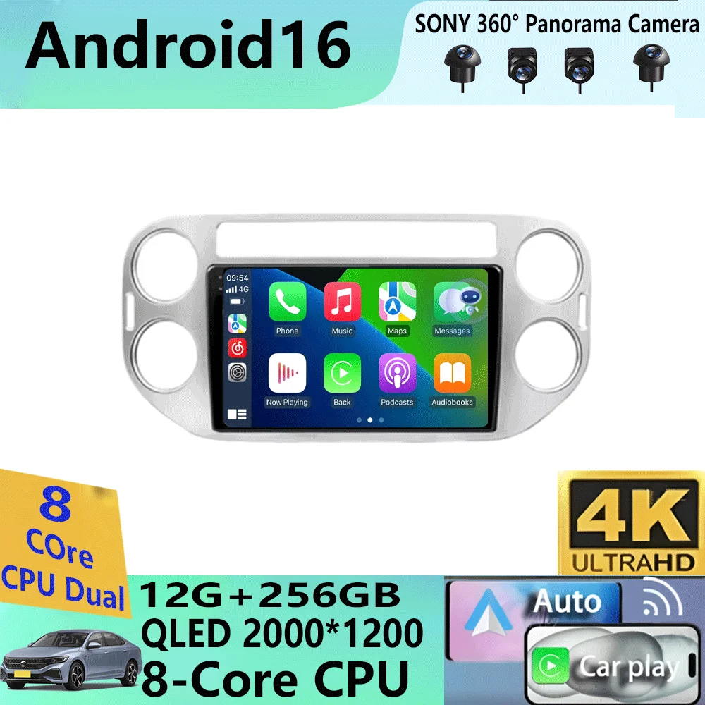 

Android 16 Carplay 2K Screen Multimedia Car Radio Player For VW Volkswagen Tiguan 1 NF 2006-2016 Autoradio Stereo 2din Head Unit