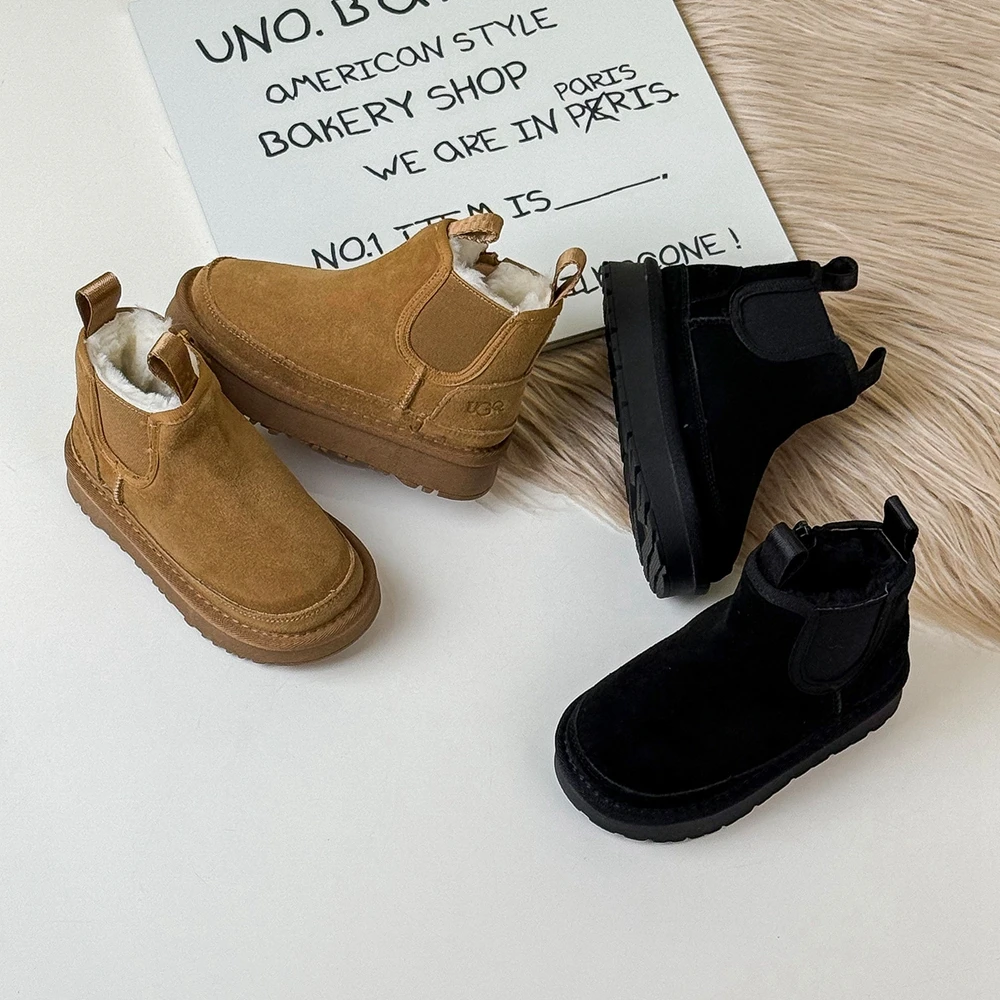 Zapatos para niños, botas de nieve de invierno para niños, botas grandes de algodón con chimenea para exteriores para niños y niñas, además de botas cálidas de terciopelo