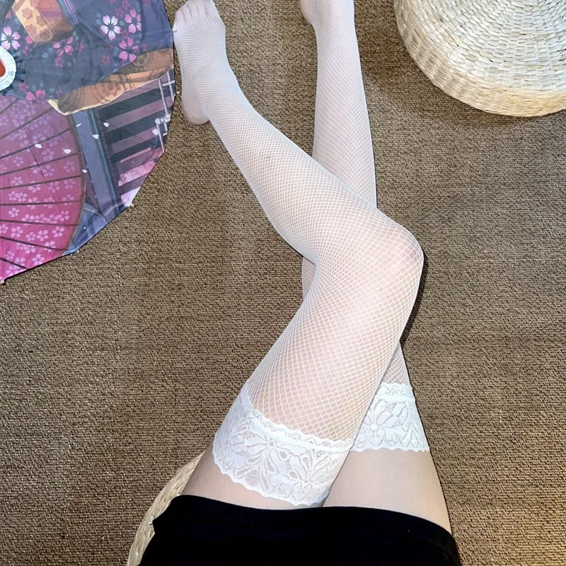 Small Mesh Lace Stockings Hot Sexy Stay Up Over Knee Non Slip Stockings See Through Lingerie For Women Transparent Underwear