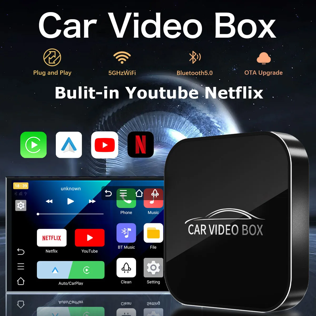 Car Video Box Wireless Carplay&Android Auto Adapter Car Intelligent System AI Box WIFI For Netflix Youtube Car Accessories