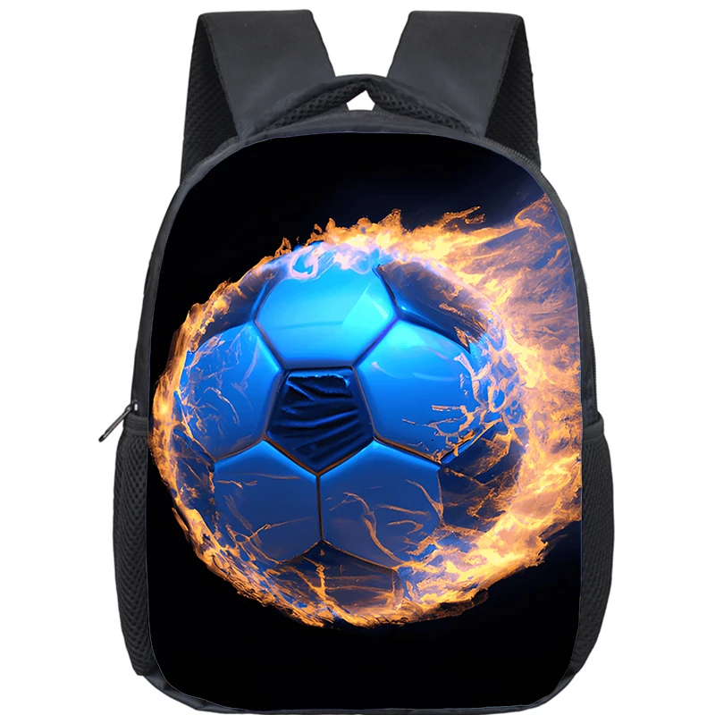 Cool Soccer with Fire Print Backpack Football Sport Rucksack Children School Bags for Preschool Boys Girls Outdoor Bookbag Kids