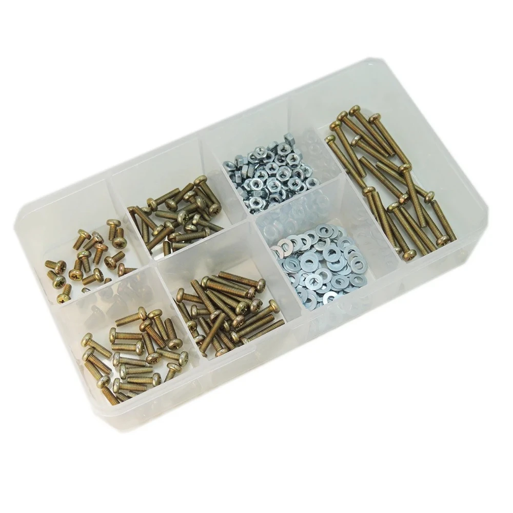 

300pcs Color-galvanized Cross Head Bolts Carbon Steel Nut & Bolt Flat Washers M3 Screw & Bolt Assortment Sets Fasteners