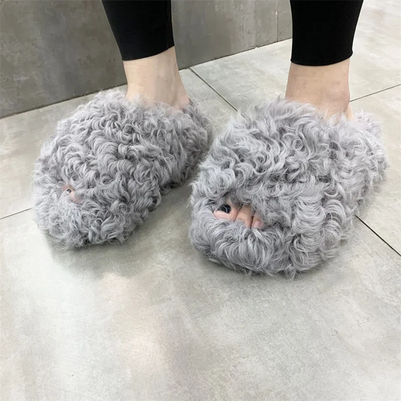 Winter Wool Slippers 2022 Fashion Soft Warm Comfortable Flat Fur Slippers Brand Designer Casual Wear Loafers Mule Flip-Flops