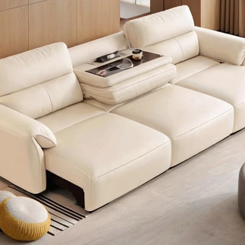

function leather sofa bed small apartment living room flip coffee table intelligent retractable straight space capsule sofa