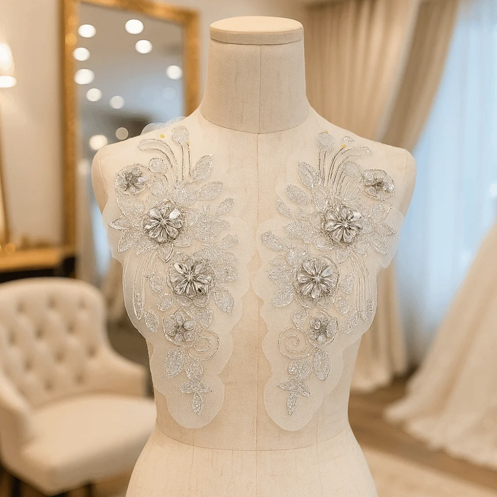

Exquisite Rhinestones Rhinestones Applique Fashion DIY Lace Flower Applique Flower Design Handmade Dress Patches Wedding Dresses