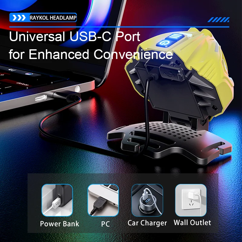 Outdoor Headlamp Wave Activation Technology Multi Light Sources 2400mAh Rechargeable Battery Waterproof Construction Headlight